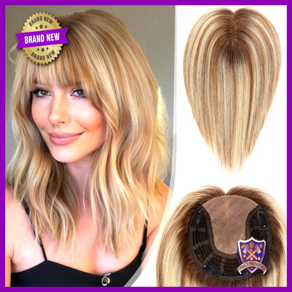 Human Hair Topper With Bangs Large Base 7x7 Inch Breathable Mesh Thinning
